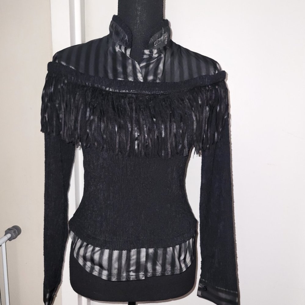DONKY Black/Gray Fringe Top - S